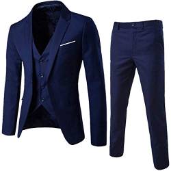 Xmiral Jacke Herren Einfarbig Dreiteiliger Anzug Weste+Anzug+Hose Slim Fit Formelle Kleidung für Party Hochzeit Geschäft(Marineblau,XL) von Xmiral