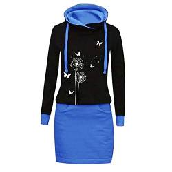 Xmiral Kapuzen-Kleid Farbblock Langarm Damen Lange Sweatshirt Beil鋟fig Fake Zwei Pullover Kleider(a-Blau,3XL) von Xmiral