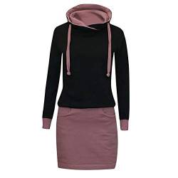 Xmiral Kapuzen-Kleid Farbblock Langarm Damen Lange Sweatshirt Beiläufig Fake Zwei Pullover Kleider(b-Lila,S) von Xmiral