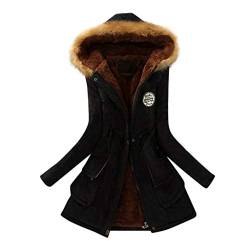 Xmiral Kapuzenjacke Damen Plüsch Dick Warmer Mantel Kordelzug Slim Fit Winter Lange Outwear Mäntel(Schwarz,L) von Xmiral