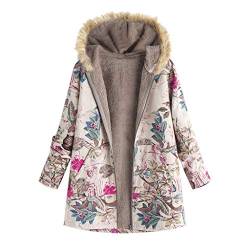 Xmiral Kapuzenm鋘tel Damen Einfarbig Pl黶ch Warm Mantel Gro遝 Gr鲞e Fleece Jacke Gedruckte Retro Lang鋜mliges Parka Daunenjacke(G Rosa,5XL) von Xmiral