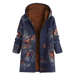 Xmiral Kapuzenm鋘tel Damen Einfarbig Pl黶ch Warm Mantel Gro遝 Gr鲞e Fleece Jacke Gedruckte Retro Lang鋜mliges Parka Daunenjacke(b Marineblau,5XL) von Xmiral