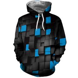 Xmiral Kapuzenpullover Herren 3D Farbblock Farbblock Sweatershirt Lange 膔mel Hoodies Oberteile Tasche Tunnelzug Pullover Outdoor Sportbekleidung (Blau,L) von Xmiral