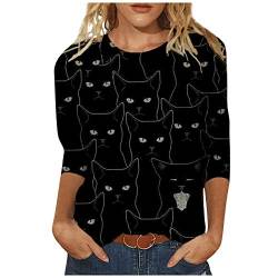 Xmiral Katze Gedruckt Pullover für Damen Lässige Langarm O-Neck Tops Bluse Schwarzes T-Shirt Sweatshirt(Schwarz 5,XL) von Xmiral