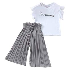 Xmiral Kinder Kinder M鋎chen Kurzarm Outfits Brief T-Shirt + Breite Beinhosen Baby Sommer Tops Hosen 2er Kleidung Set(Grau,13-14 Jahre) von Xmiral