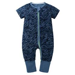 Xmiral Kleinkind Kinder Unisex Reißverschluss Cartoon Strampler Jungen Mädchen Kurzarm Overall Neugeborenen Schlafanzug Nachtwäsche(Marine,12-18 Monate) von Xmiral