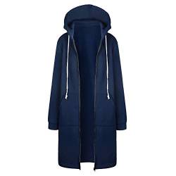 Xmiral Mantel Damen Reißverschluss Lange Jacken Oberteile Einfarbig Winter Kapuzenjacke Übergröße Hoodies Outwear Strickjacken(Blau,4XL) von Xmiral