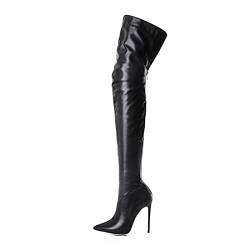 Xmiral Overknee Damenstiefel in Übergröße, Reißverschluss Lange Stiefel Stilett Lederstiefel (Schwarz, 40) von Xmiral