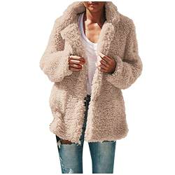 Xmiral Plüschmantel Damen Kurze Jacke Kerb-kragen Fleece Düffelmantel Mit Druckknopf Für Herbst Und Winter (Beige, XXL) von Xmiral