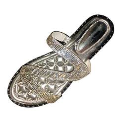 Xmiral Römische Sandalen Flacher Strass Z-förmige Schlange Frauenschuhe Mit Offenen Zehen Schlüpfen Strandschuhe(38,a-Silber) von Xmiral