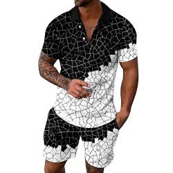 Xmiral Schnell trocknende 3D-Kurzarm-Anzugshorts für Herren Strand Tropical HawaiianSS Body Sportshorts Anzug Sportanzug Sportdress Herren (Schwarz-b,Schwarz-b) von Xmiral