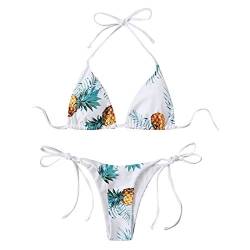 Xmiral Sexy Bikini Split Badeanzug Set Mit Ananas-Print Für Damen Zweiteiliger Bademode Zum Schnüren (Weiß, L) von Xmiral