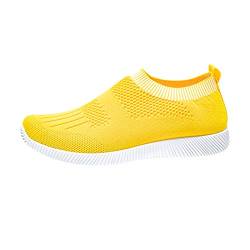 Xmiral Sneakers Damen Einfarbig Sportschuhe Atmungsaktives Netz Schl黳fen Schnellverschluss Sommerschuhe(40,Gelb) von Xmiral