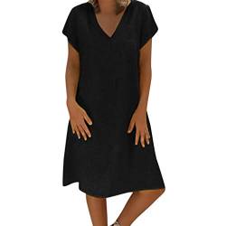 Xmiral T-Shirt Kleid Damen Kurzarm Einfarbig V-Ausschnitt Minikleid(Schwarz,5XL) von Xmiral