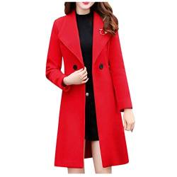 Xmiral Trenchcoat Damen Einfarbig Lange Umlegekragen Jacke Winter B黵o Elegant Mantel Hohe Taille Slim Fit Jacke Warm Winterm鋘tel Steppjacke(Rot,S) von Xmiral