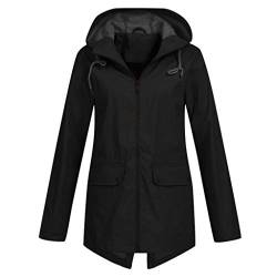 Xmiral Wasserdicht Winddicht Jacke Damen Einfarbig Mantel Outdoor Camping Regenjacke Gro遝 Gr鲞e Sweatjacke mit Kapuze Wanderjacke Sweatjacke(c Schwarz,5XL) von Xmiral