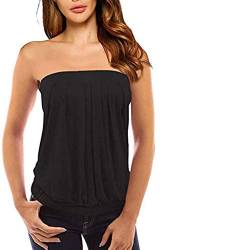 Xniral Damen Sommer Tube Top Schulterfrei Rueckenfrei Tops Party Bandeau Schlauchshirt mit Plissee(Schwarz,L) von Xmiral