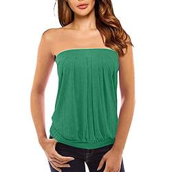 Xniral Damen Sommer Tube Top Schulterfrei Rueckenfrei Tops Party Bandeau Schlauchshirt mit Plissee (Gr黱, M) von Xniral