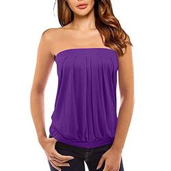 Xniral Damen Sommer Tube Top Schulterfrei Rueckenfrei Tops Party Bandeau Schlauchshirt mit Plissee (Lila, M) von Xniral