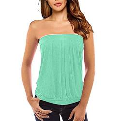 Xniral Damen Sommer Tube Top Schulterfrei Rueckenfrei Tops Party Bandeau Schlauchshirt mit Plissee (Minzgr黱, XL) von Xniral