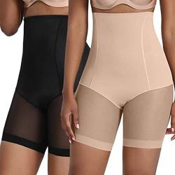 Xnova Bauchweg Unterhose Damen Anti Chafing, Shapewear Panty Shorts Scheuernde Oberschenkel, Hohe Taille Miederpants Atmungsaktive Body Shaper Kurz Leggings (2 Stück schwarz, hautfarben, S) von Xnova