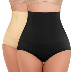 Xnova Bauchweg Unterhose Damen Hohe Taille Shapewear Miederslip, Bauchkontrolle Miederhose Unterwaesche Butt Lifter (2pcs Schwarz, Beige, M) von Xnova