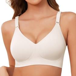 Xnova Damen BH Ohne Bügel Bequemer, Nahtloser V-Ausschnitt Bralette T-Shirt Schlaf Minimizer BHS Breite Träger, Seamless Bra mit Zusätzlicher BH-Verlängerung (Weiß, S) von Xnova