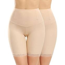 Xnova Damen Bauchweg Unterhose Miederpants Miederhose Shapewear, Anti-Chafing Spitzen Shorts Hipster Panty, Unter Rock Kurz Hose Blickdicht (2 Stück hautfarben, M) von Xnova