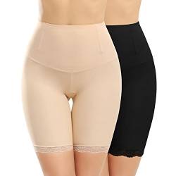 Xnova Damen Bauchweg Unterhose Miederpants Miederhose Shapewear, Anti-Chafing Spitzen Shorts Hipster Panty, Unter Rock Kurz Hose Blickdicht (2 Stück schwarz, hautfarben, M) von Xnova