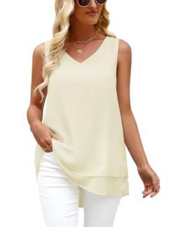 Xnova Damen Blusen Chiffon Ärmellose Sommer, Tank Tops Flowy V-Ausschnitt, Cami Business Casual Blusentop Oberteile Locker (Beige, L) von Xnova