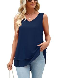 Xnova Damen Blusen Chiffon Ärmellose Sommer, Tank Tops Flowy V-Ausschnitt, Cami Business Casual Blusentop Oberteile Locker (Blau, M) von Xnova