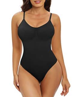 Xnova Damen Shapewear Stringbody Bodysuit, Shaping Body Thong Sculpting Korsett Bauchweg, Tank Top Jumpsuit Figurformender Body Shaper mit Verstellbare Träger (Schwarz, L) von Xnova