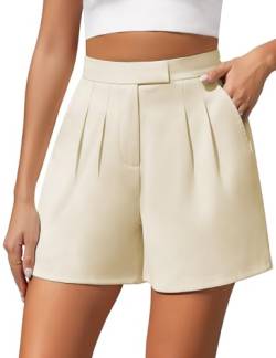 Xnova Damen Shorts Dressy Casual für Sommer, Weite Beinhose Zurück Elastische Taille, High Waist Kurze Hose mit Reißverschluss (Beige, XL) von Xnova