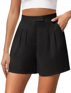 Xnova Damen Shorts Dressy Casual für Sommer, Weite Beinhose Zurück Elastische Taille, High Waist Kurze Hose mit Reißverschluss (Schwarz, M) von Xnova