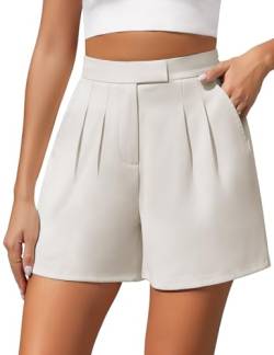 Xnova Damen Shorts Dressy Casual für Sommer, Weite Beinhose Zurück Elastische Taille, High Waist Kurze Hose mit Reißverschluss (Weiß, S) von Xnova