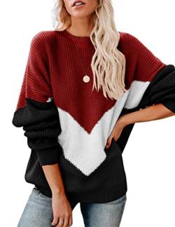 Xnova Damen Strickpullover Patchwork, Langarm Sweater Gestreift Pullover Casual Sweatshirt Pulli Elegant(Schwarz, M) von Xnova