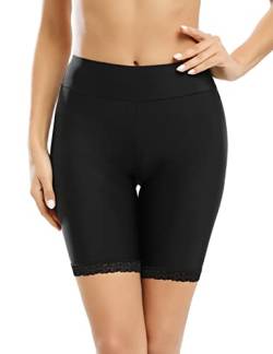 Xnova Damen Unterhosen Anti-Chafing mit Spitze, Unter Rock Kurz Hosen Miederpants Atmungsaktiv Kurze Leggings, Sommer Hose für Unter Kleid (1 pc schwarz, L) von Xnova