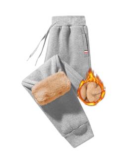 Xnova Jogginghose Herren Baumwolle Sweatpants Trainingshose aus Fleece Freizeithose Lang Fleece Plüsch Gefüttert Jogger mit Reißverschlusstaschen Kordelzug, Hellgrau, XXL von Xnova