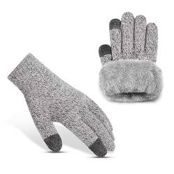 Xnova Thermo Handschuhe Damen Herren Winter, Touchscreen Strickhandschuhe Dicke Stretch Anti Rutsch Fingerhandschuhe, Unisex Warme Fleece Futter Fäustlinge (Hellgrau, L-XL) von Xnova