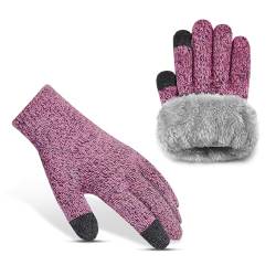 Xnova Thermo Handschuhe Damen Herren Winter, Touchscreen Strickhandschuhe Dicke Stretch Anti Rutsch Fingerhandschuhe, Unisex Warme Fleece Futter Fäustlinge (Rot, L-XL) von Xnova