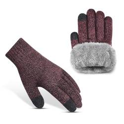 Xnova Thermo Handschuhe Damen Herren Winter, Touchscreen Strickhandschuhe Dicke Stretch Anti Rutsch Fingerhandschuhe, Unisex Warme Fleece Futter Fäustlinge (Weinrot, L-XL) von Xnova