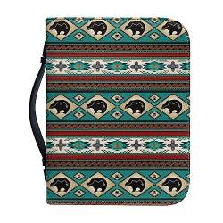 Xoenoiee Aztec Tribal Bear Pattern Bible Cover Bible Case for Women Men Carrying Book Case Church Bag Bible Protective with Handle and Zipper, M von Xoenoiee
