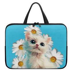 Xoenoiee Laptop-Tragetasche, tragbar, kompatibel mit Laptop, wasserdicht, Aktentasche für Damen und Herren, Katze Gänseblümchen Floral, 15inch von Xoenoiee