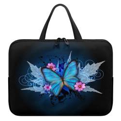 Xoenoiee Laptoptasche, 10-17 Zoll (25,4–43,2 cm), wasserdicht, Computer-Tragetasche, Aktentasche, tragbare Handtasche für Männer und Frauen, Blaue Schmetterling Blume, 10inch von Xoenoiee