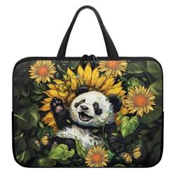 Xoenoiee Laptoptasche, 25,4 cm (10 Zoll), Panda, Schmetterling, Sonnenblumenmuster, wasserdicht, Laptop-Tragetasche, Laptoptasche für Damen und Herren, tragbare Aktentasche von Xoenoiee