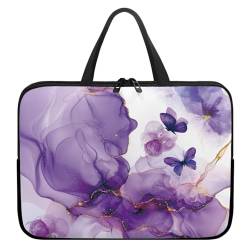 Xoenoiee Laptoptasche für Damen und Herren, tragbare Laptop-Handtasche, wasserdicht, Laptop-Schutztasche, Schmetterling lila Marmor, 10inch von Xoenoiee