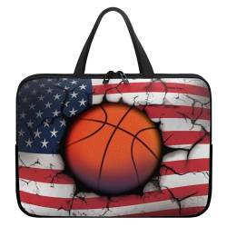 Xoenoiee Laptoptasche mit Basketball-US-Flaggenmuster, Laptoptasche für Damen und Herren, tragbare Laptop-Handtasche, wasserdicht, Laptop-Schutzhülle, Aktentasche von Xoenoiee