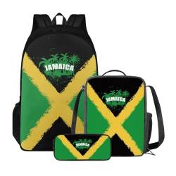 Xoenoiee Rucksack-Set mit 3 Stück, Teenager, Studenten, große Kapazität, Thermo-Lunchbox, Bleistifttasche, 3-in-1, für Jungen und Mädchen, Jamaika-Flagge von Xoenoiee