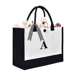 XonyiCos Große personalisierte Initiale Leinwand Geschenk Tragetasche für Frauen Hochzeit Geburtstag Tasche, Monogramm Stickerei Strandtasche Einkaufstasche (A) von XonyiCos