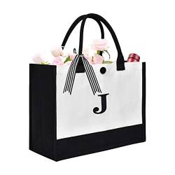 XonyiCos Große personalisierte Initiale Leinwand Geschenk Tragetasche für Frauen Hochzeit Geburtstag Tasche, Monogramm Stickerei Strandtasche Einkaufstasche (J) von XonyiCos